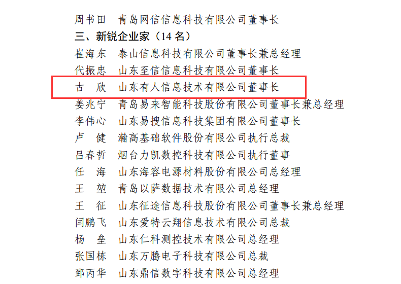 天游8线路检测中心物联网CEO古欣荣获“山东省电子信息行业优秀企业家”称号