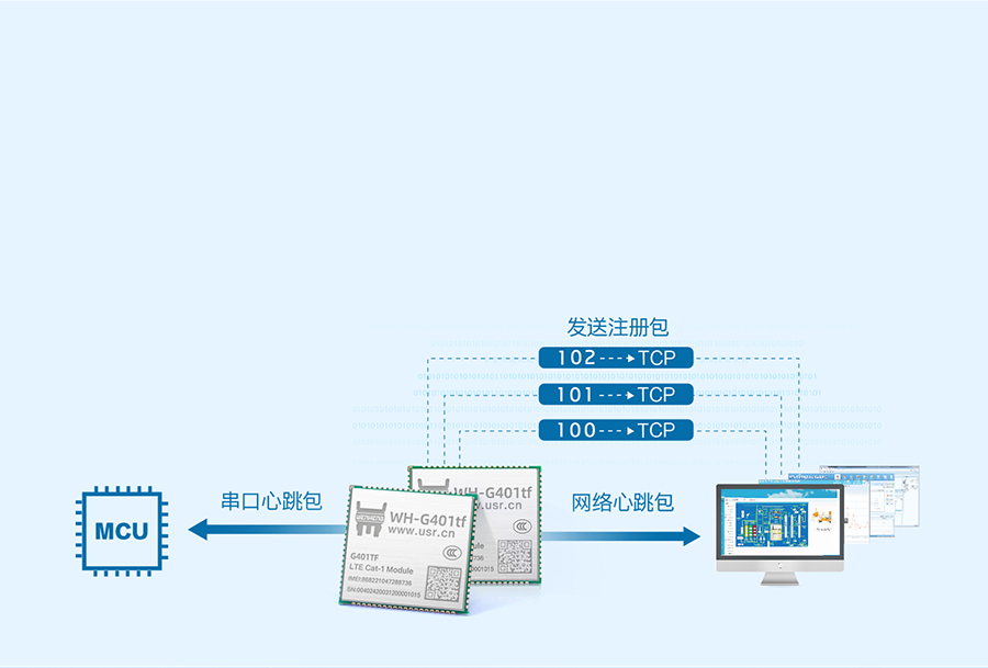 全能型cat-1模块：注册包+心跳包